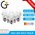 6 шт.лот штука G45 E14 E27 3 Вт 5 Вт 6 Вт 7 Вт 3000 К 4000 к 6000 К 220 В Светодиодная лампа для гольфа лампа для украшения дома