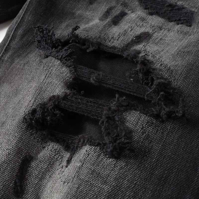 Streetwear Fashion Men Jeans Retro Black Gray Destroyed Slim Fit Hole Ripped Jeans Men Patch Designer Hip Hop Brand Pants Hombre