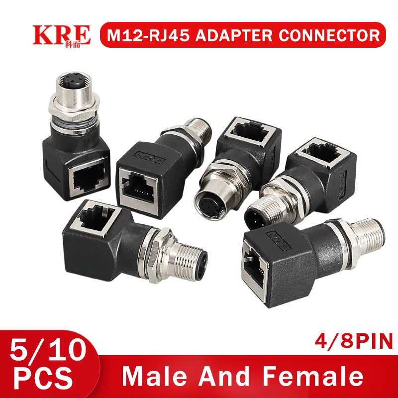 Фото KRE 1 шт. M12 4P D Тип 8 штырьков A Тип X соединитель RJ45 сетевой кабель для M12 штекер и гнездо №1