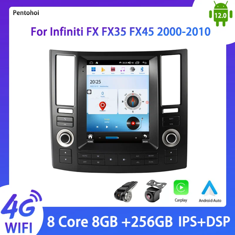 Pentohoi Car Radio For Infiniti FX FX35 FX45 2000-2010 Android 12  DVD Multimedia Video Player Stereo Carplay Auto GPS 4G WIFI