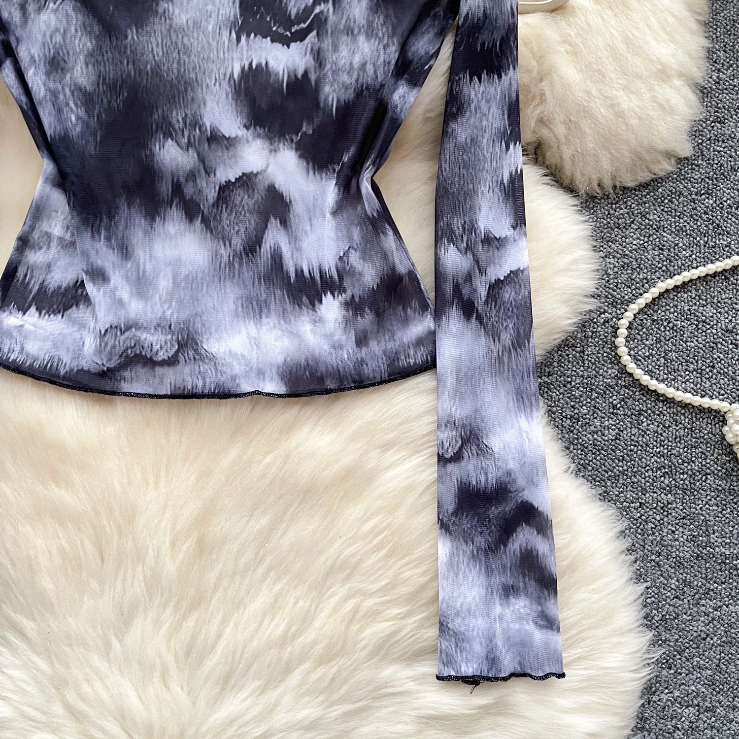 Шикарная сетчатая плиссированная футболка газовый винтажный Топ пикантный