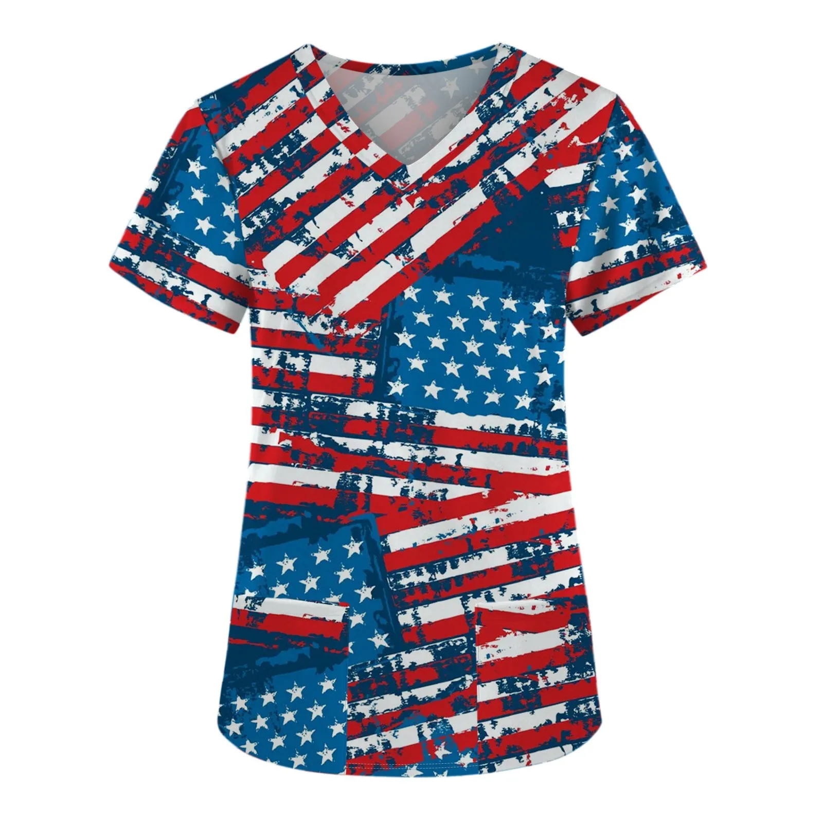 

Working Nurse Uniform Shirt Women Print 4th Of July Scrubs Pockets Nursing Nurse Work Uniform Accessories Lab Medical Workwear
