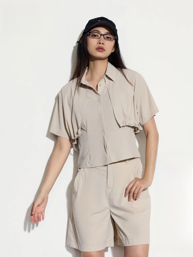  Женская одежда 2024 летние новые рубашки с регулируемым подолом функциональные