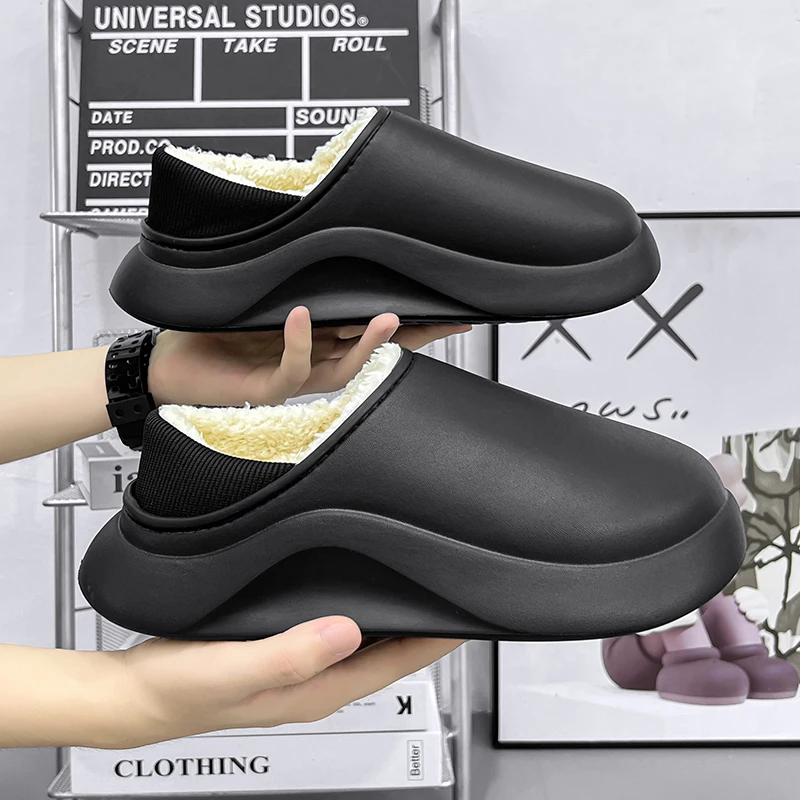 

Men Women Winter Warm Slippers Fur Slippers Men Boys Plush Slipper Cotton Shoes Non-slip Solid Color Home Indoor Casual Slippers