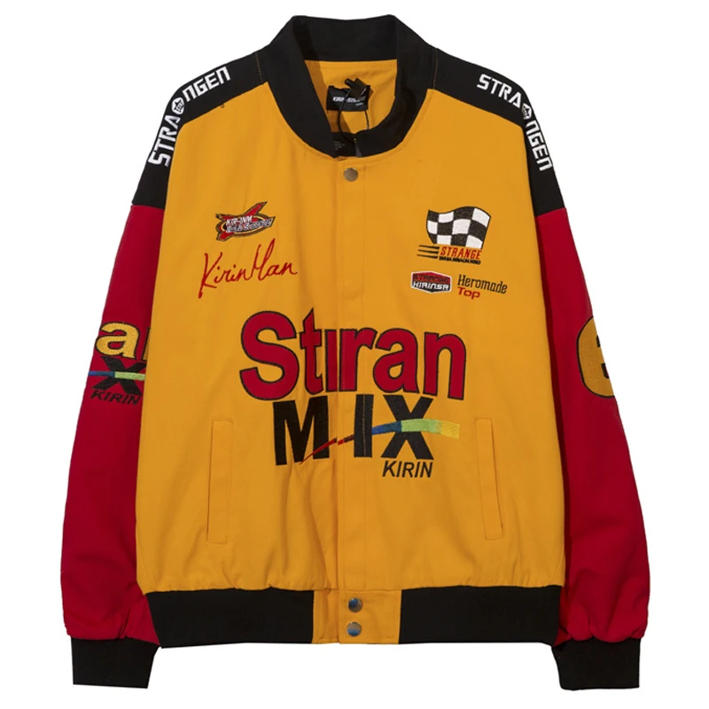 

Мужская байкерская куртка в стиле Харадзюку, осенняя уличная одежда большого размера в стиле унисекс с вышивкой надписью, гоночные куртки для пар, 2022