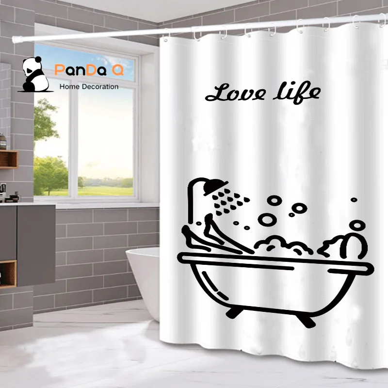 

Waterproof Strong Impermeable Polyester Shower Tent Hotel Anti-Mold Shower Curtain Simple Hand-Painted Shower Curtain Set