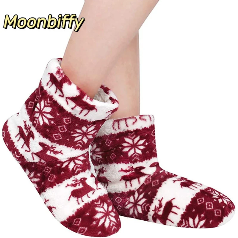 

Женские тапочки, зимняя обувь для пола, домашние рождественские плюшевые Нескользящие мягкие теплые женские ботинки с оленем