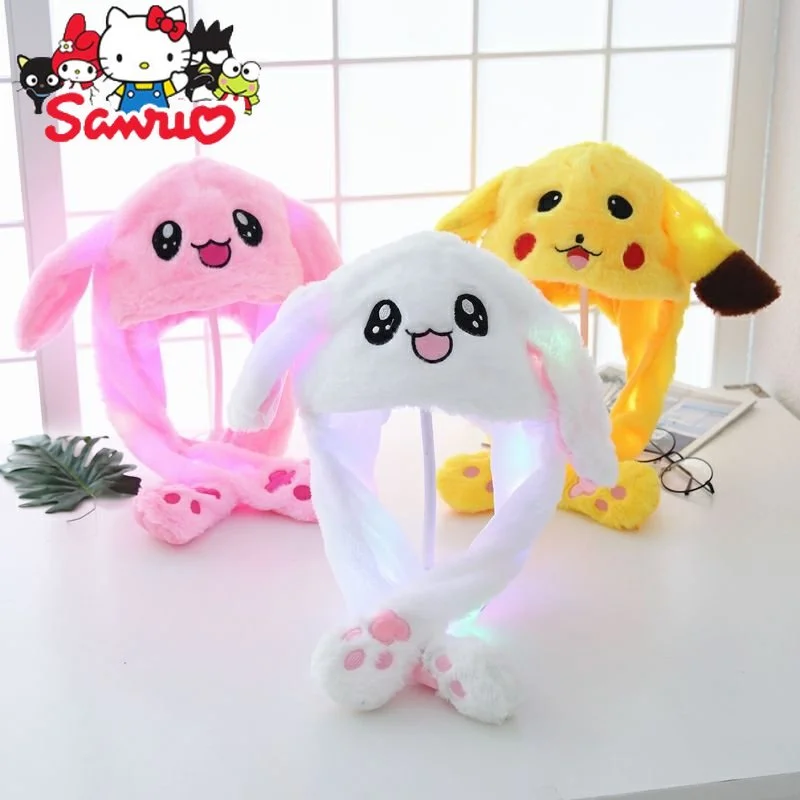 

Sanrio Cinnamoroll движущийся светящийся кролик Кепка Для Взрослых блестящие детские уши игрушка шляпа для подружек детские рождественские подарк...