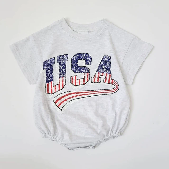Baby Boys USA Print T-Shirt Romper Newborn Bebe Short Sleeve Sweatshirt Onesie Toddler Girls Romper 0-24M Jumpsuits 2023 Summer 4