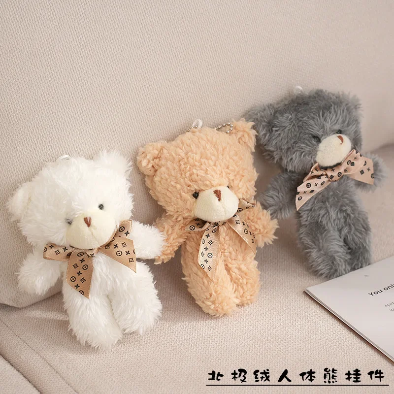 3Pcs/lot Cute Cartoon Teddy Bear Mini Bow Tie Stuffed Plush Doll Toy Children's Decorative Birthday Gifts Keychain Pendant