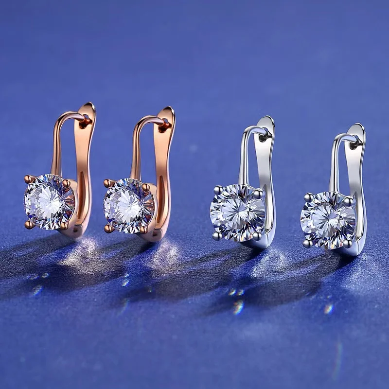 

Trendy 925 Sterling Silver 1ct D Color VVS Moissanite Clip Earrings 4 Prong Plated Rose Gold High Carbon Diamond Women Earrings