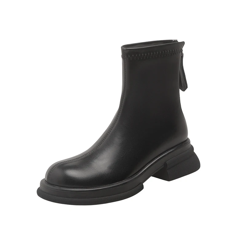 Thick Bottom Short Boots New Hundred With Female BootsHigh heel Thick With Round Head Elastic Thin Thin Boots In The Tube French