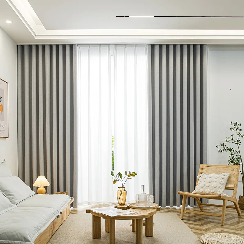 

Light Gray Curtains for Living Room High Blackout Vertical Grain Bedroom Heat Insulation Noise Reduction Fabric Window Door