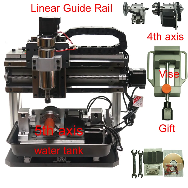 Square Line Rail Cnc Router 3020 3/4/5 Axis Metal Milling PCB Drilling Machine 500W ER11 Spindle USB Port Wood Carving Engraving