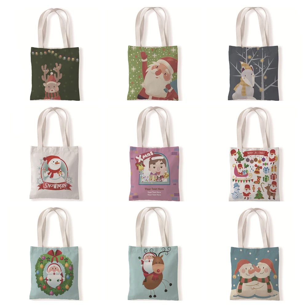 

Women Canvas Shoulder Bag Santa Claus Ladies Handbag Tote Bag Reusable Merry Christmas Large Capacity Shopping Beach Bag