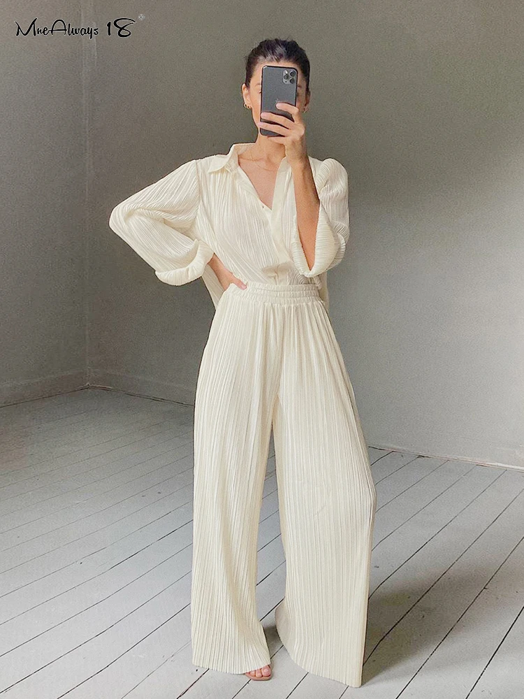 

Mnealways18 Beige Pleated Wide Leg Pants Womens Fashion 2023 Casual Loose Trousers Office Lady Elegant Long Palazzo