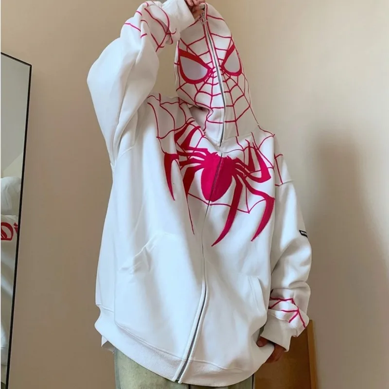 

New Fashion Spider Zipper Hoodie For Women Street Style Casual Zipper Cardigan Top Oversized Coat Loose Hoodie