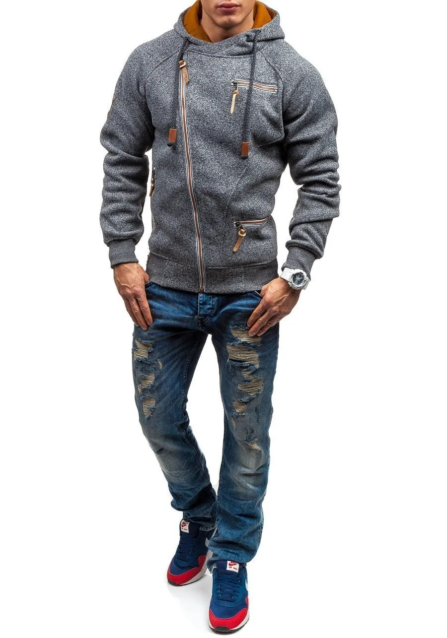 

Autumn winter casual solid color men's long-sleeved hoodie sweatshirt personality side zipper fleece men's hooded streetwear