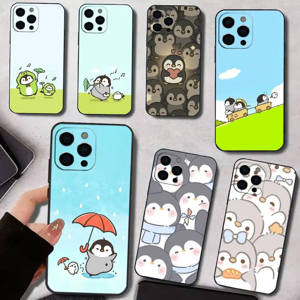 Фото Милый мультяшный чехол с пингвином для iPhone 17, 16, 15, 14, 13, 12, 11 Plus, Pro Max, XS, мягкий черный чехол №1