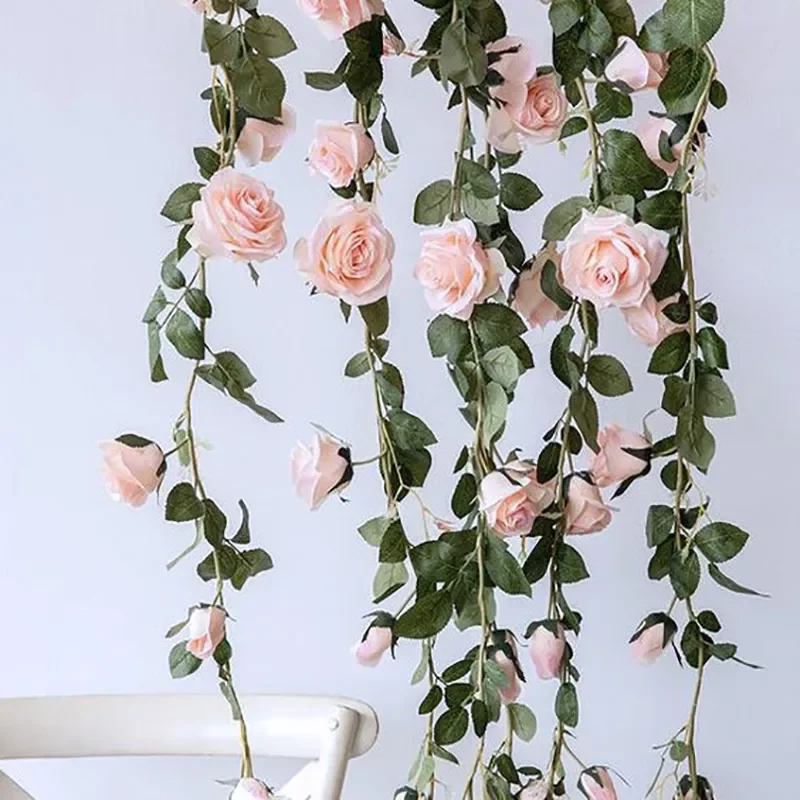 

2m Artificial Flowers Rose Ivy Vine Wedding Decoration Real Touch Silk Flower String Home Hanging Garland Party Wedding Decor