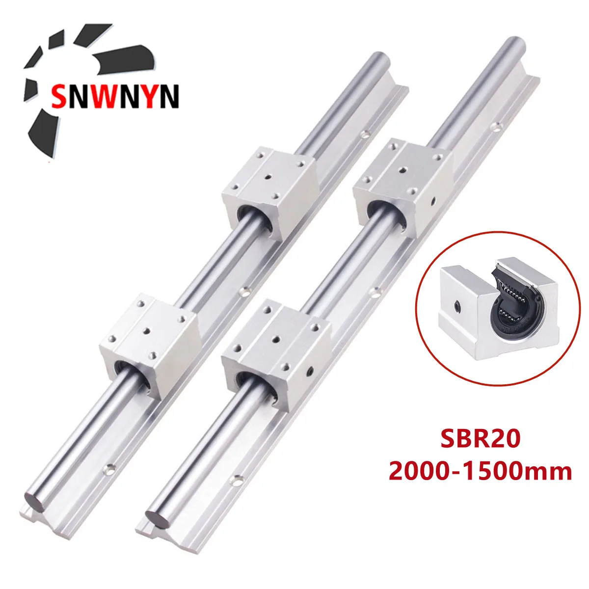 SBR20 Set 200-1500mm Linear Guide Rail Any Length With 4pcs SBR20UU Linear Bearing Blocks For CNC Router Parts 20mm Linear Rail