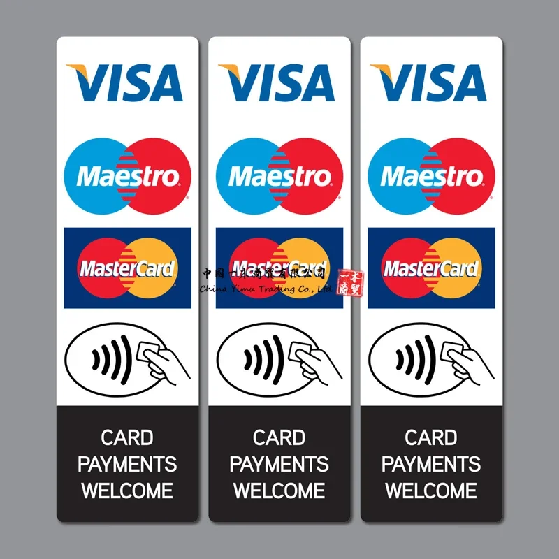 

Contactless Credit Card Payments Stickers Taxi Shop Visa Mastercard Maestro