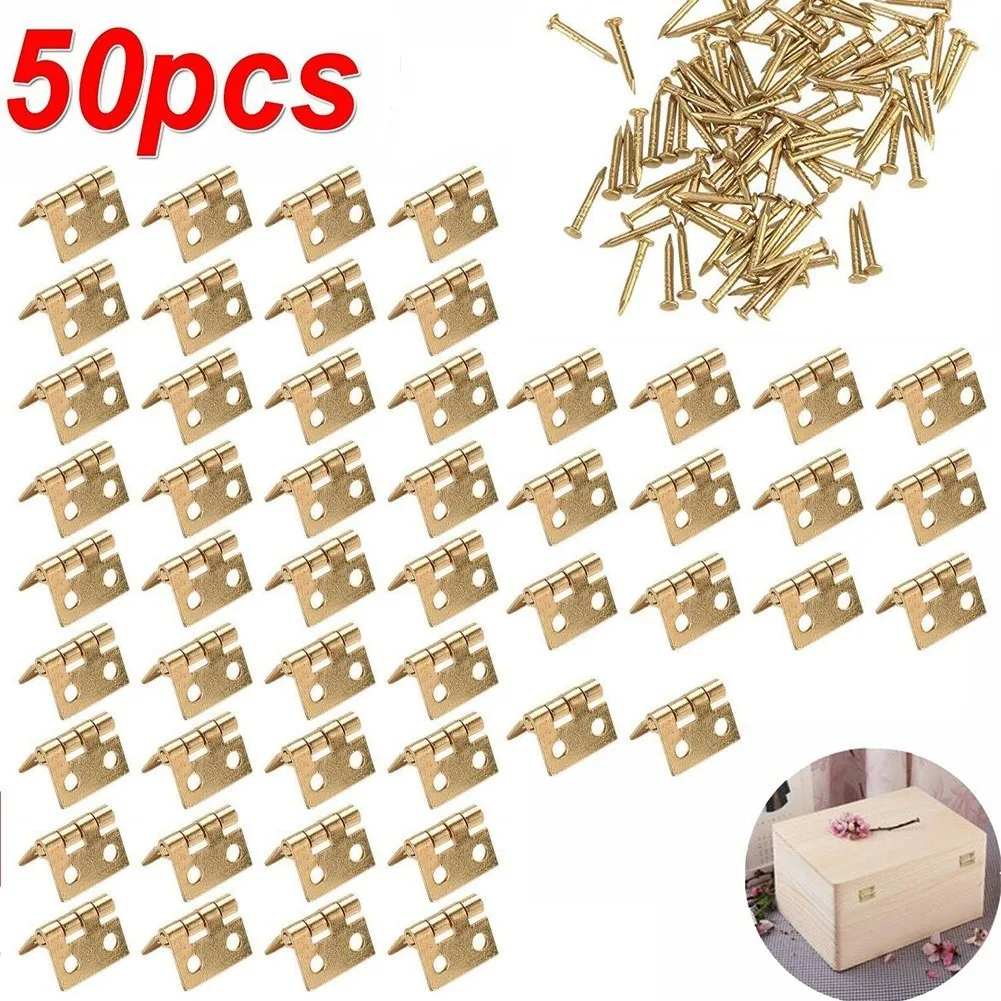 50pcs Mini Brass Hinges Cabinet Door Drawer Hinges Small Decorative Jewelry Craft Boxes Furniture Accessories 8*10mm