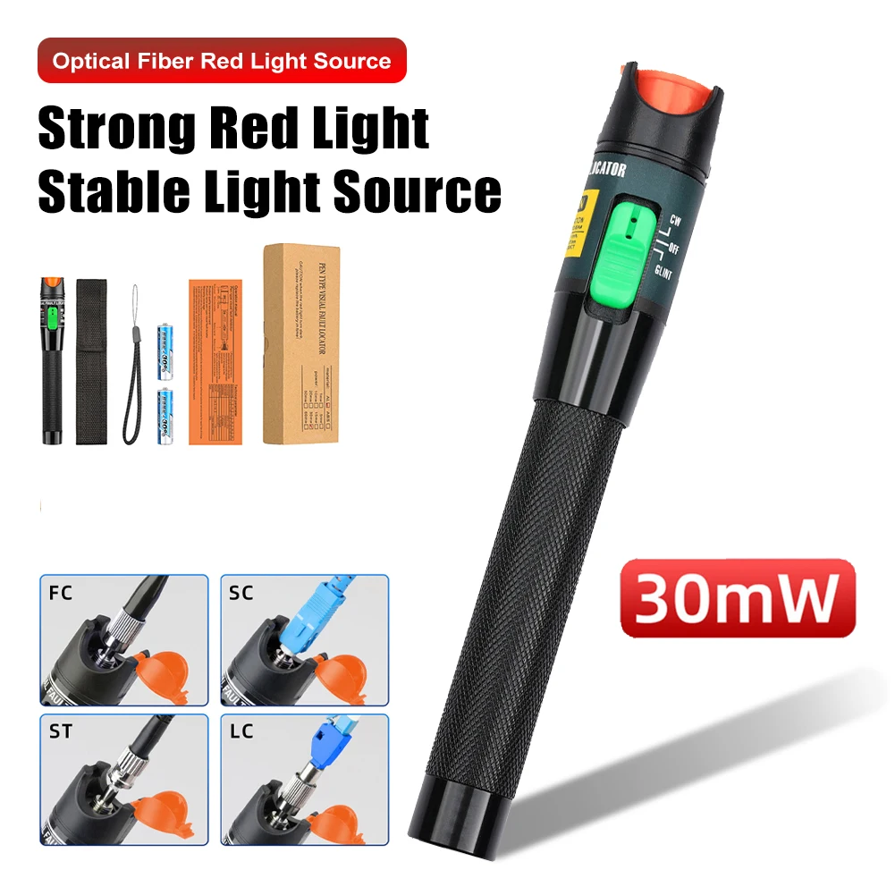 

Universal 30KM VFL Light Pen Optic Light Source Fiber Cable Tester 30mW Visual Fault Locator 650+10nm Wavelength FC,SC,ST