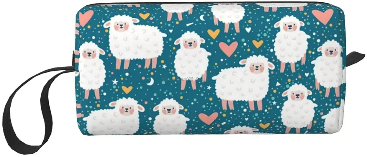 

Sheep Love Travel Cosmetic Bag Pen Pencil Case Portable Toiletry Brush Storage, Multi-Function Makeup Carry Case with Zipper