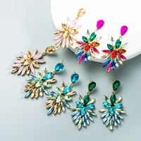 explosive style personality creative glass diamond flower long trend party all match fashion high end female earrings wholesale