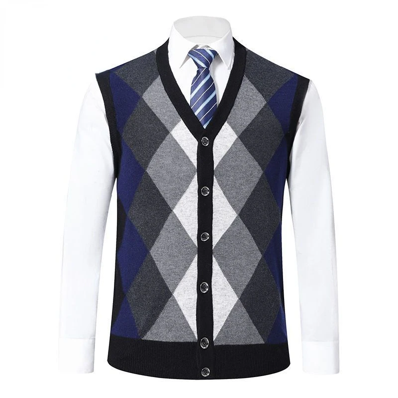 

Top Grade New Autumn Winter Fashion Brand Designer Sweater Vest Knit Men Pullover V Neck Sleeveless Casual Men's Clothing C47