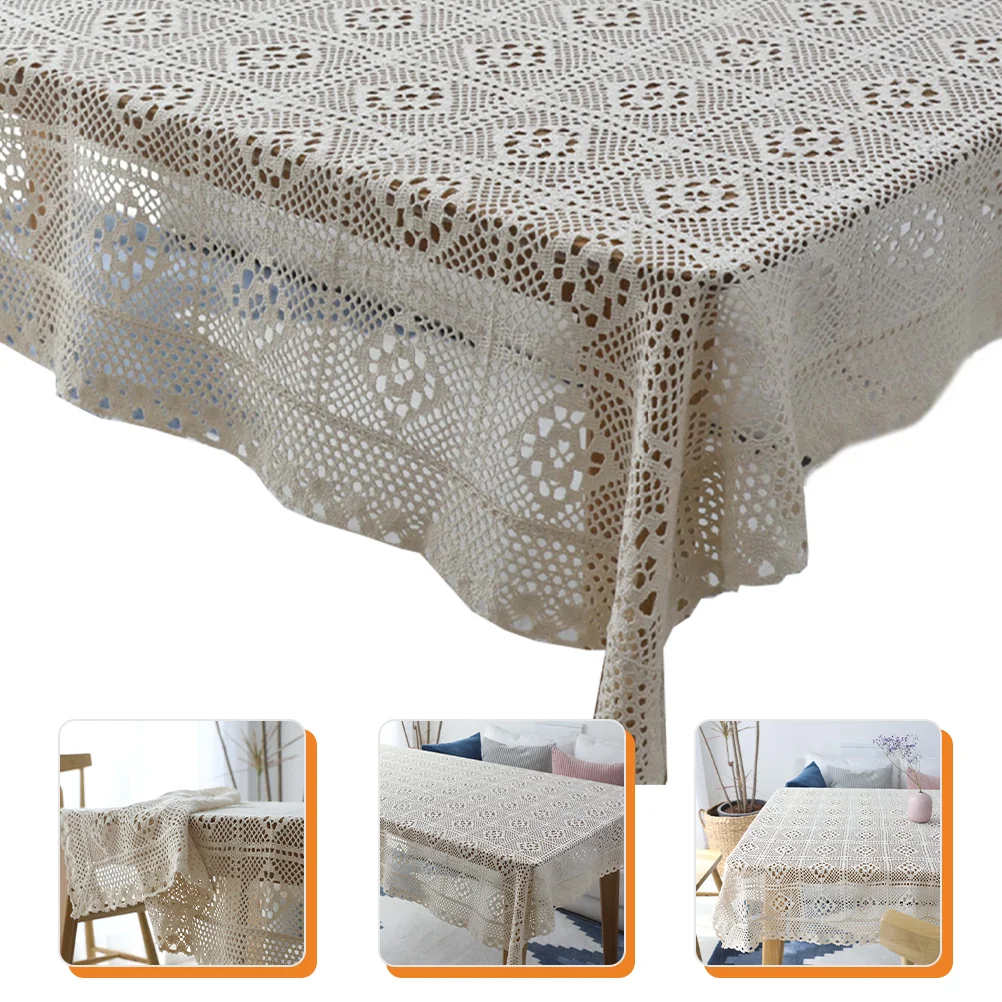 

Table Cover Tablecloth Cotton Crochet Cloth Lace Vintage Placemats Runner Topper Square Beige Knitted Doily Sofa Tablecloths