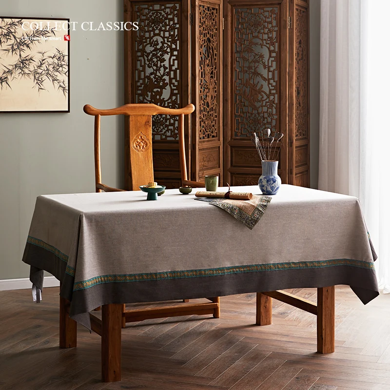 Chinese Solid Color Tablecloth Waterproof Cotton Linen Table Cloth Modern Simple Plain Banquet Tafelkleed Home Textile
