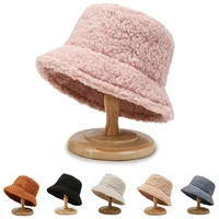 2022 unisex lamb wool bucket hats solid men outdoor fishing fisherman hat autumn winter warm harajuku panama cap for women