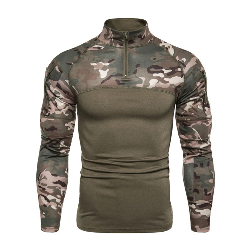 

Camouflage Tactical Military 2022 Men Clothing Combat Shirt Casual Fashion Tight Stand Collar Combat Men's T-Shirt For Autumn