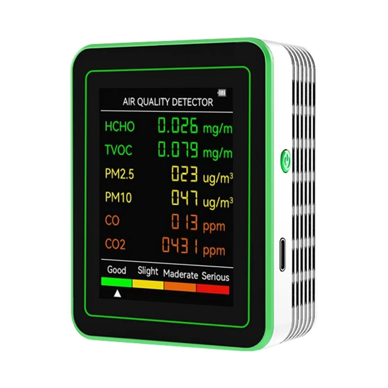 Air Quality Detector 6 In 1 HCHO TVOC CO2 CO PM10 PM2.5 Meter Gases Detecting Intelligent |