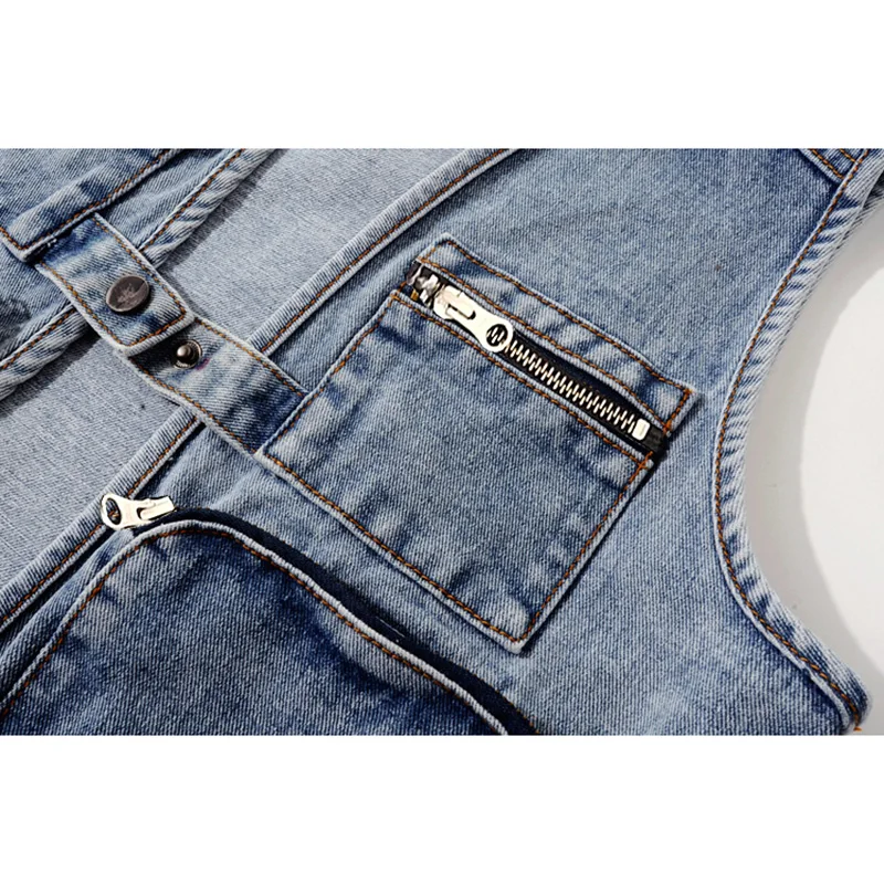 Новый летний корейский модный короткий джинсовый жилет с большим карманом