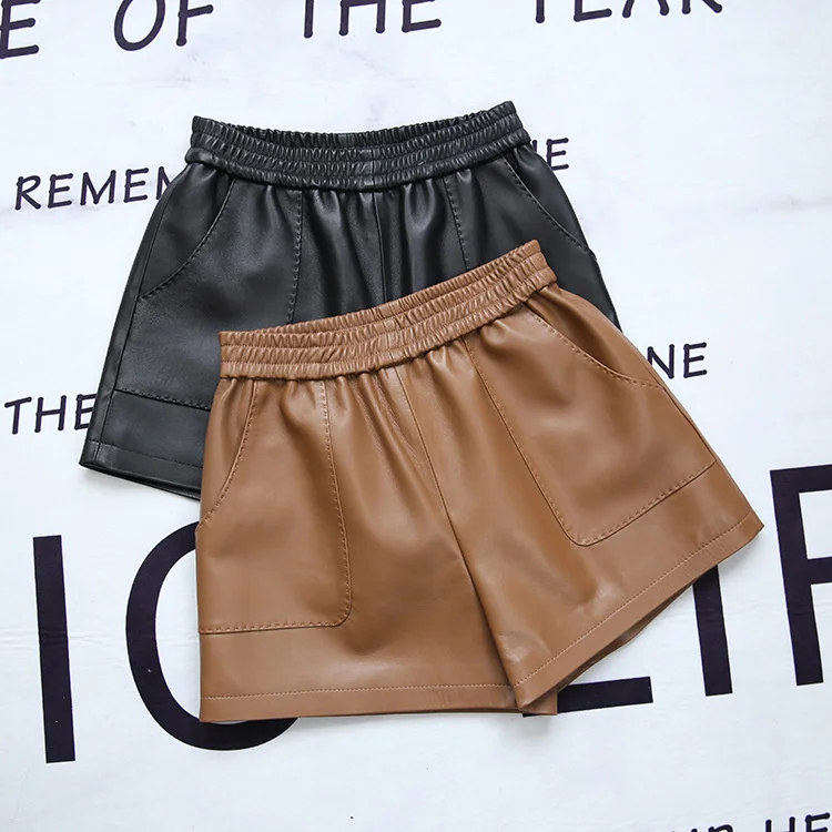 YR!Free shipping,fashion soft sheepskin shorts.women street genuine leather shorts.Brand lady sexy leather shorts,sales.