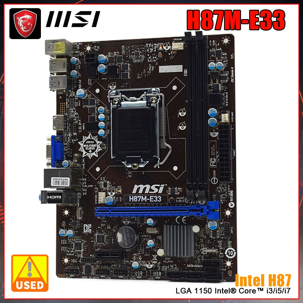 

MSI Motherboard H87M-E33 with Intel H87 Chipset Supports Core i7/Core i5/Core i3/Pentium/Celeron LGA 1150 CPU Socket DDR3 32GB
