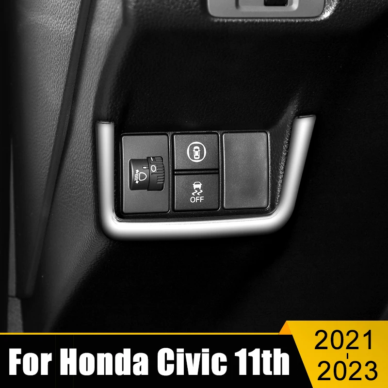 

For Honda Civic 11th Gen 2021 2022 2023 Stainless Steel Car Headlight Adjustment Button Trim Cover Frame Sticker Accessories