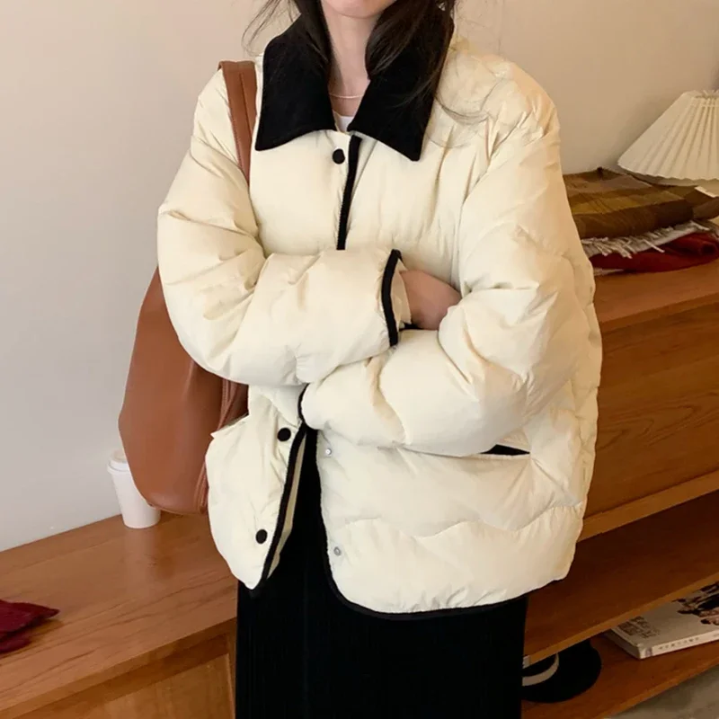 

Women Autumn Loose Thicken Jacket Button Up Solid Warm Bread Clothing For Women Puffer Jackets 2023 Casual Cardigan Coat