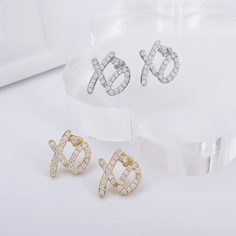 

Personality Hip Hop Letter Xo Copper Earrings Men's Irregular Stud Earrings Retro Fashion Zircon Earrings Hip Hop Couple Gifts