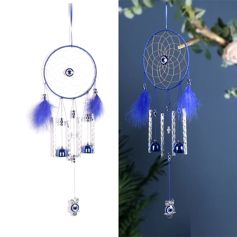 

Blue Eye Feather Dreamcatchers Handwoven Wall Dream Catchers Owl Car Pendant Wind Chimes for Bedroom Home Decoration DropShip