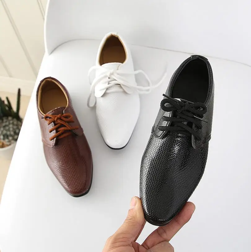 

2022 New Kids Leather Wedding Dress Shoes for Boys Brand Children Black Wedding Shoes Boys Formal Wedge Sneakers 21-36