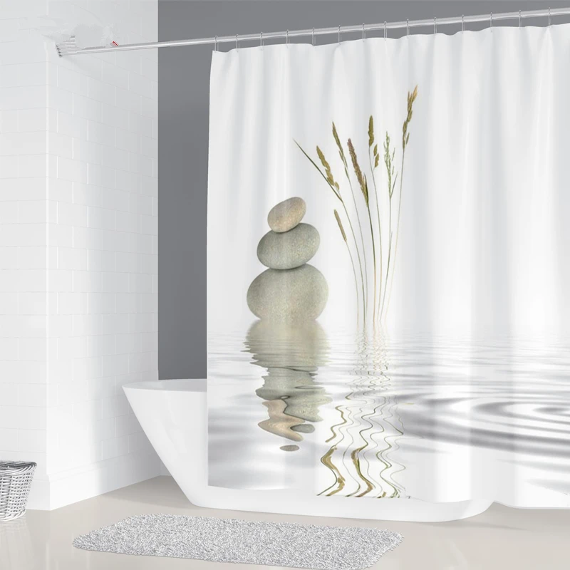 

Pebble Printed Shower Curtain Mildew Washable Curtain with Hook Bathroom Decorative Curtain Rocks 3D Shower Curtains 240*180cm