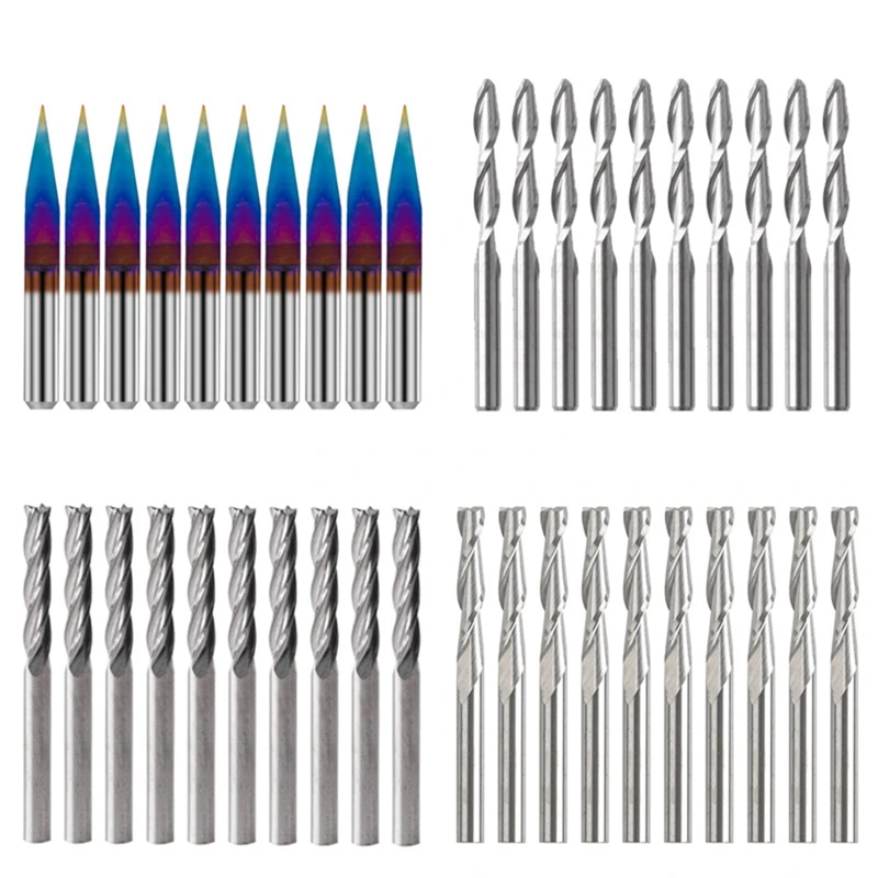 

Best End Mill Engraving Bits Set Nano Blue Coated CNC Router Bits Milling Cutter 1/8Inch Shank Carbide Milling Tools 40Pcs