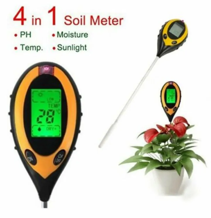 

4 in 1 LCD Digital PH Soil Tester Water Moisture Temperature Sunlight Test Meter Plant