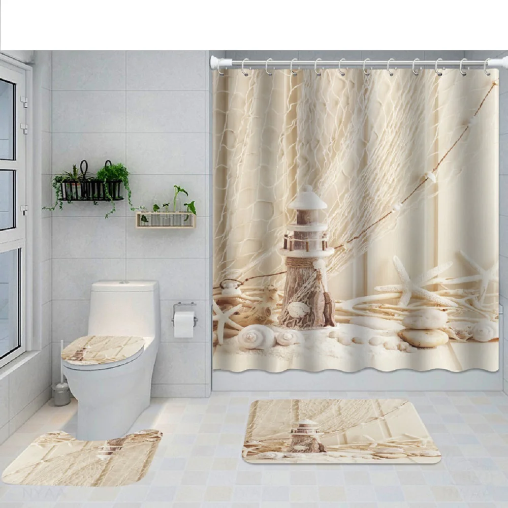 Шторы для ванной с морской рыбалки Нескользящие коврики |