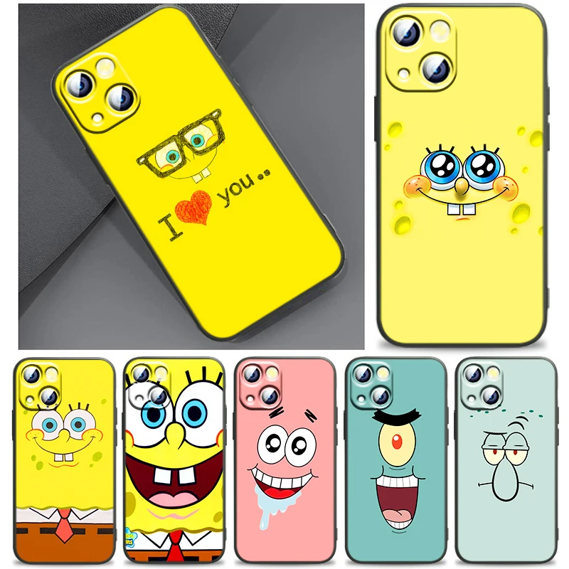 

SpongeBob Patrick Star face Phone Case For Apple iPhone 14 13 12 11 SE XS XR X 7 8 6 mini Plus Pro MAX 2020 Black Cover