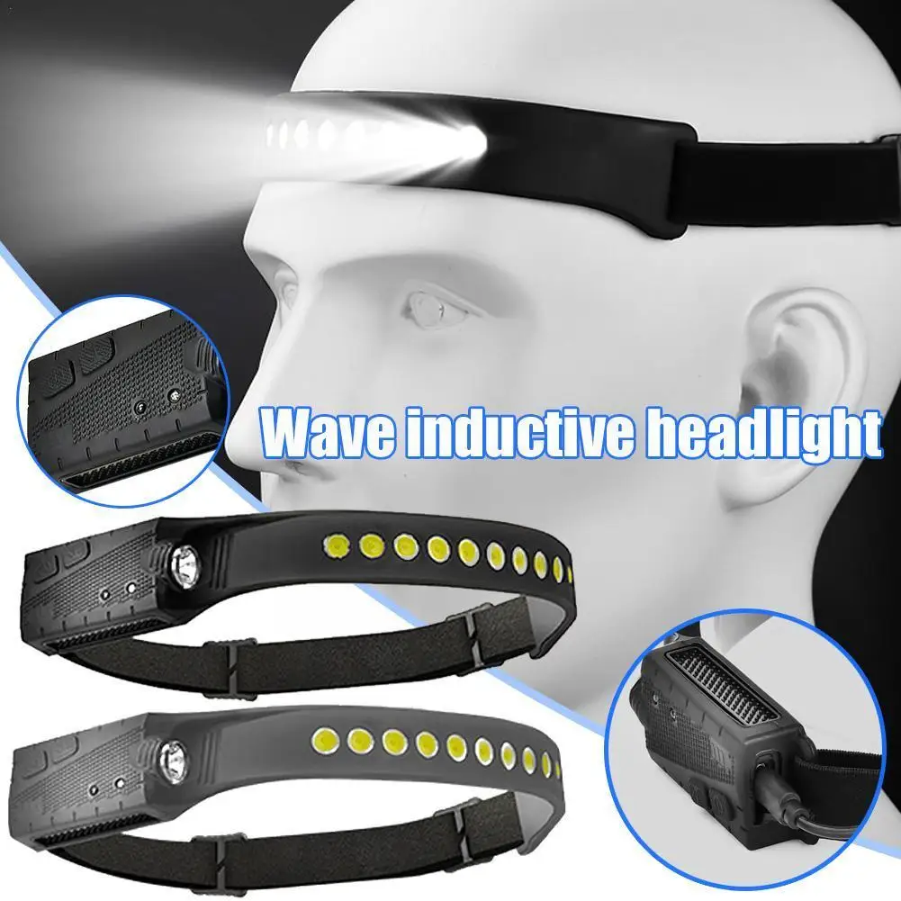 

Waving Sensor COB Headlight Outdoor Riding Light USB Glare Light Running Headlight Charging Silicone Night Light J7W8